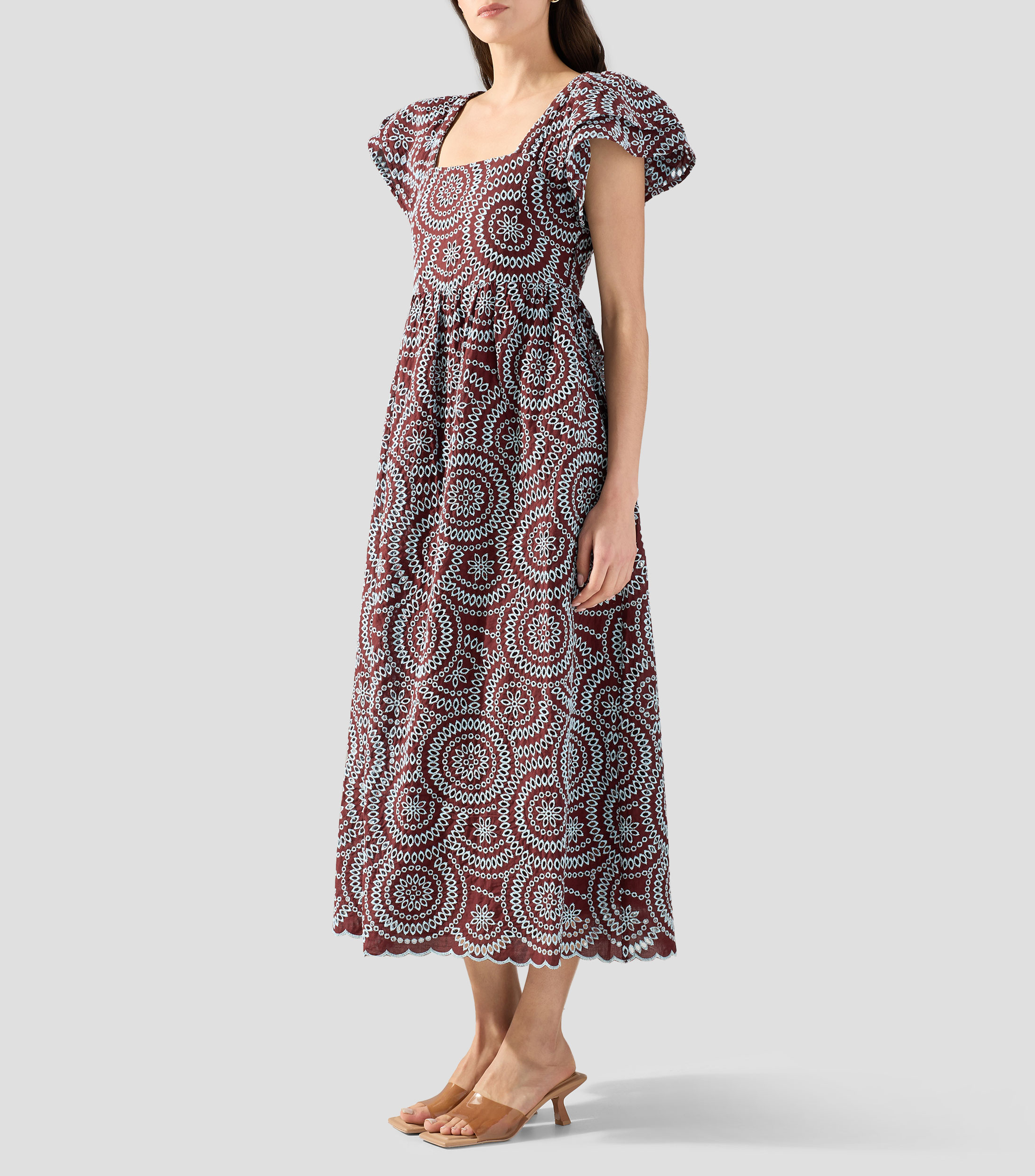 Vestido de fiesta largo liso con bordado Mujer